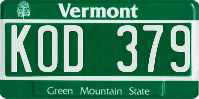 VT license plate KOD379