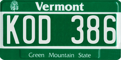 VT license plate KOD386