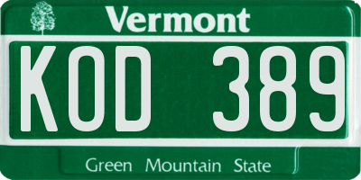 VT license plate KOD389