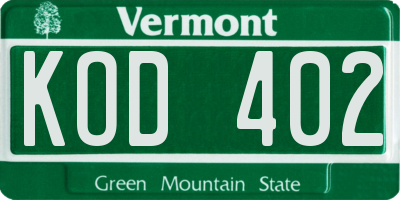 VT license plate KOD402