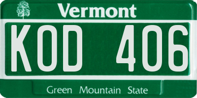 VT license plate KOD406