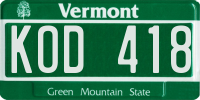 VT license plate KOD418