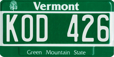 VT license plate KOD426