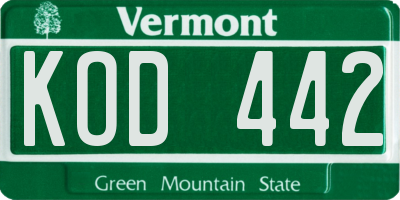 VT license plate KOD442