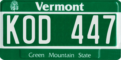 VT license plate KOD447