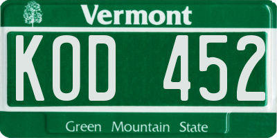 VT license plate KOD452