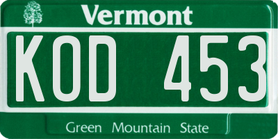 VT license plate KOD453