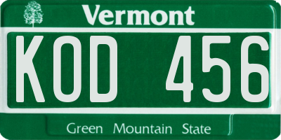 VT license plate KOD456