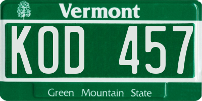 VT license plate KOD457