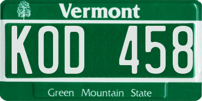VT license plate KOD458
