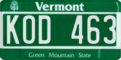 VT license plate KOD463