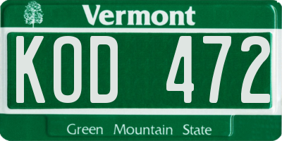 VT license plate KOD472
