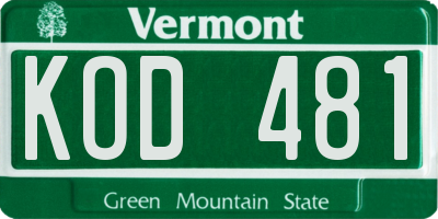 VT license plate KOD481