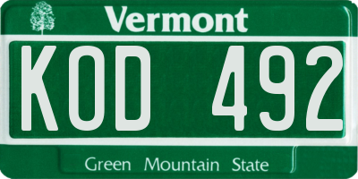 VT license plate KOD492