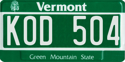 VT license plate KOD504