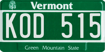 VT license plate KOD515