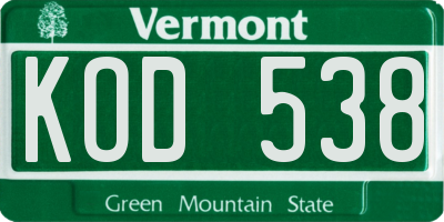 VT license plate KOD538