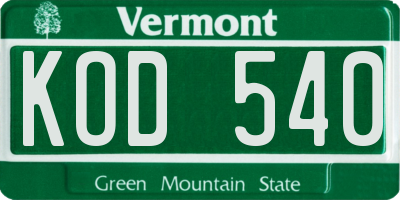 VT license plate KOD540