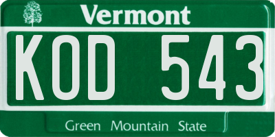 VT license plate KOD543