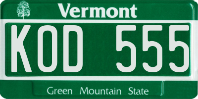 VT license plate KOD555