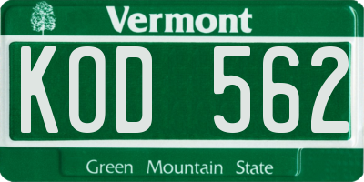 VT license plate KOD562
