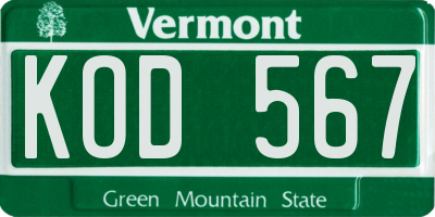 VT license plate KOD567