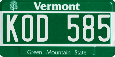 VT license plate KOD585