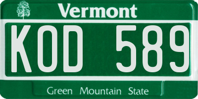 VT license plate KOD589