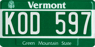 VT license plate KOD597