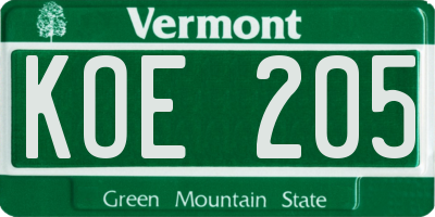 VT license plate KOE205