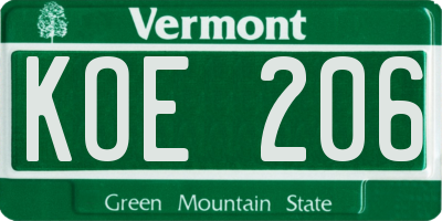 VT license plate KOE206