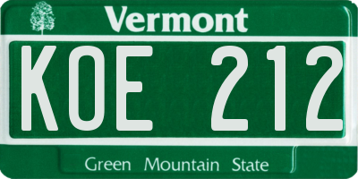 VT license plate KOE212