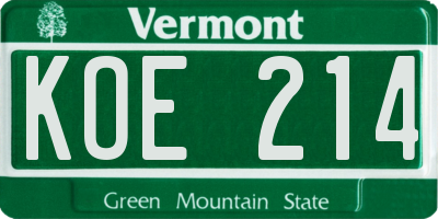 VT license plate KOE214