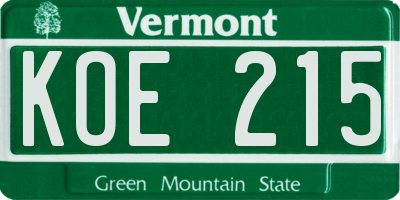 VT license plate KOE215