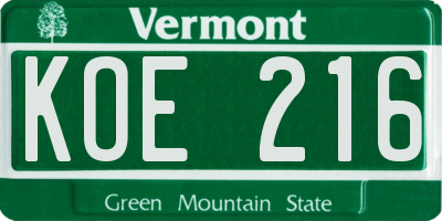 VT license plate KOE216