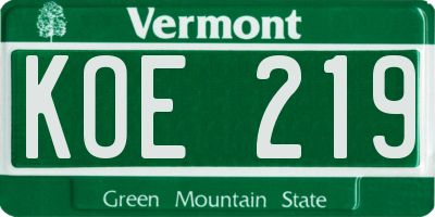 VT license plate KOE219