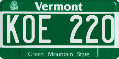 VT license plate KOE220