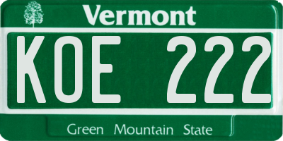 VT license plate KOE222