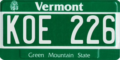 VT license plate KOE226