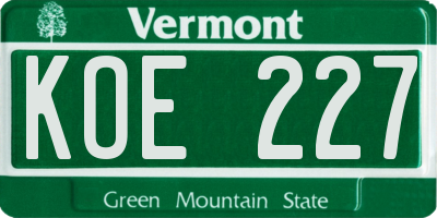 VT license plate KOE227