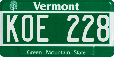 VT license plate KOE228