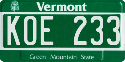 VT license plate KOE233