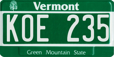VT license plate KOE235
