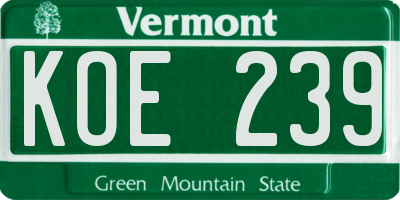 VT license plate KOE239