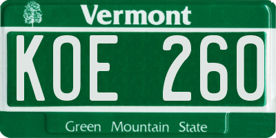 VT license plate KOE260