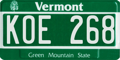 VT license plate KOE268