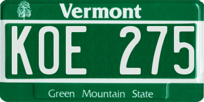 VT license plate KOE275