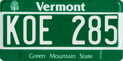VT license plate KOE285