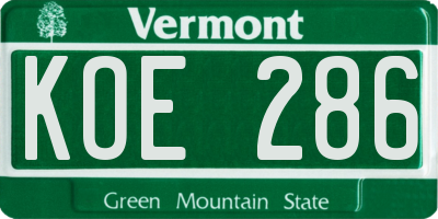 VT license plate KOE286