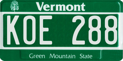 VT license plate KOE288